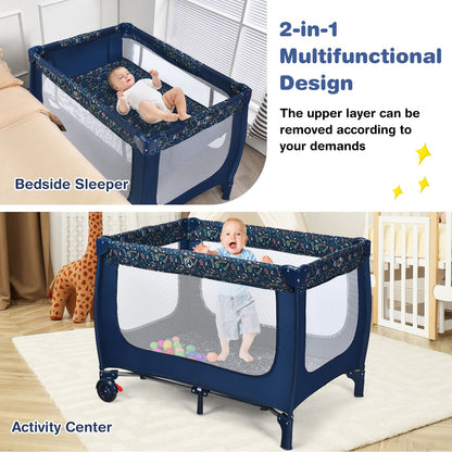 Livoshop 2-in-1 foldable baby playpen with lockable wheels and soft mattress for safe, versatile play area.