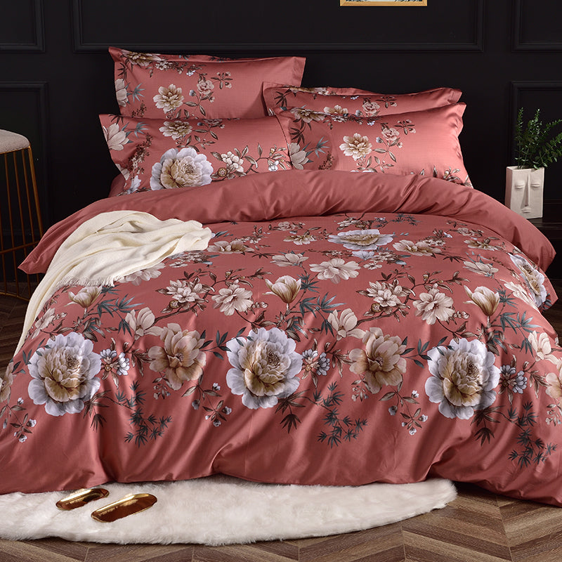 HOMCOM double-sided silky cotton duvet cover bedding with smooth, soft fabric and elegant design for cozy bedroom decor.