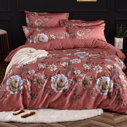 HOMCOM double-sided silky cotton duvet cover bedding with smooth, soft fabric and elegant design for cozy bedroom decor.