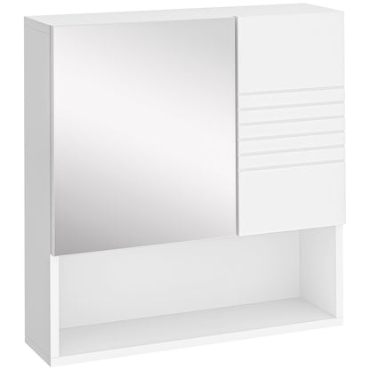 HOMCOM Kleankin bathroom mirror cabinet with double doors, adjustable shelf, wall-mounted white storage for bathroom organization.