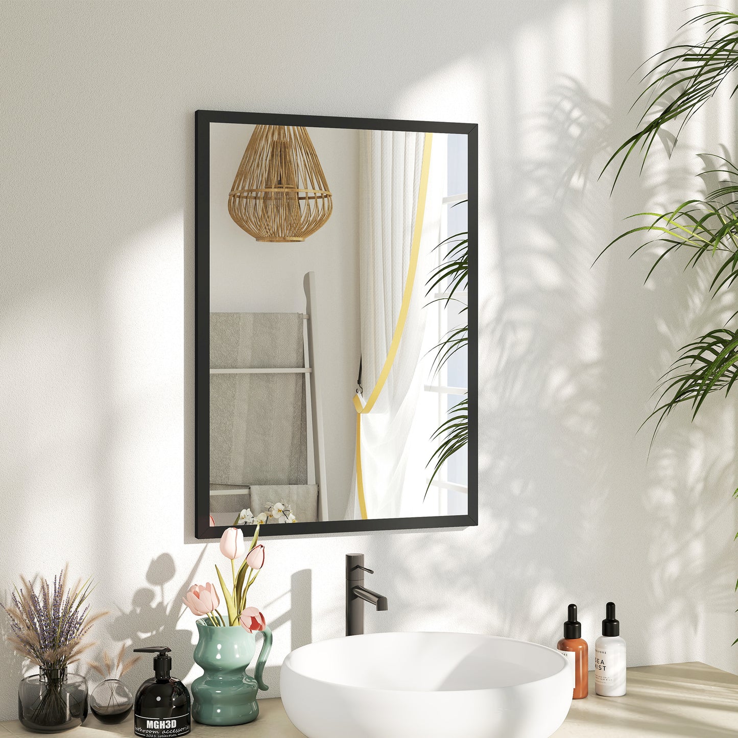 Black wall-mounted bathroom mirror, 70x50 cm, suitable for living room, bedroom, or hallway, by HOMCOM.
