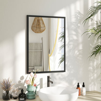 Black wall-mounted bathroom mirror, 70x50 cm, suitable for living room, bedroom, or hallway, by HOMCOM.