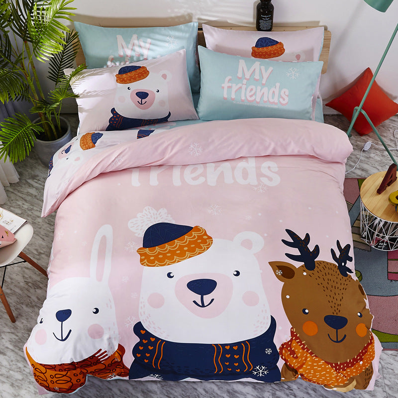 Cotton cartoon bedding set by HOMCOM with colorful, playful designs suitable for children's bedrooms.