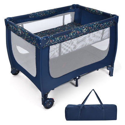 Livoshop 2-in-1 foldable baby playpen with lockable wheels and mattress, showing the open play area with safety sides