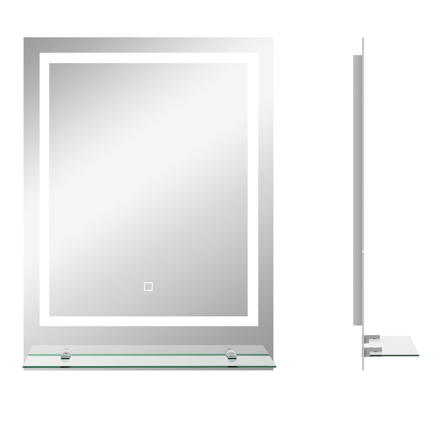 HOMCOM Kleankin large vanity mirror with lights, built-in shelf, 3-color brightness, smart touch control, and anti-fog feature.