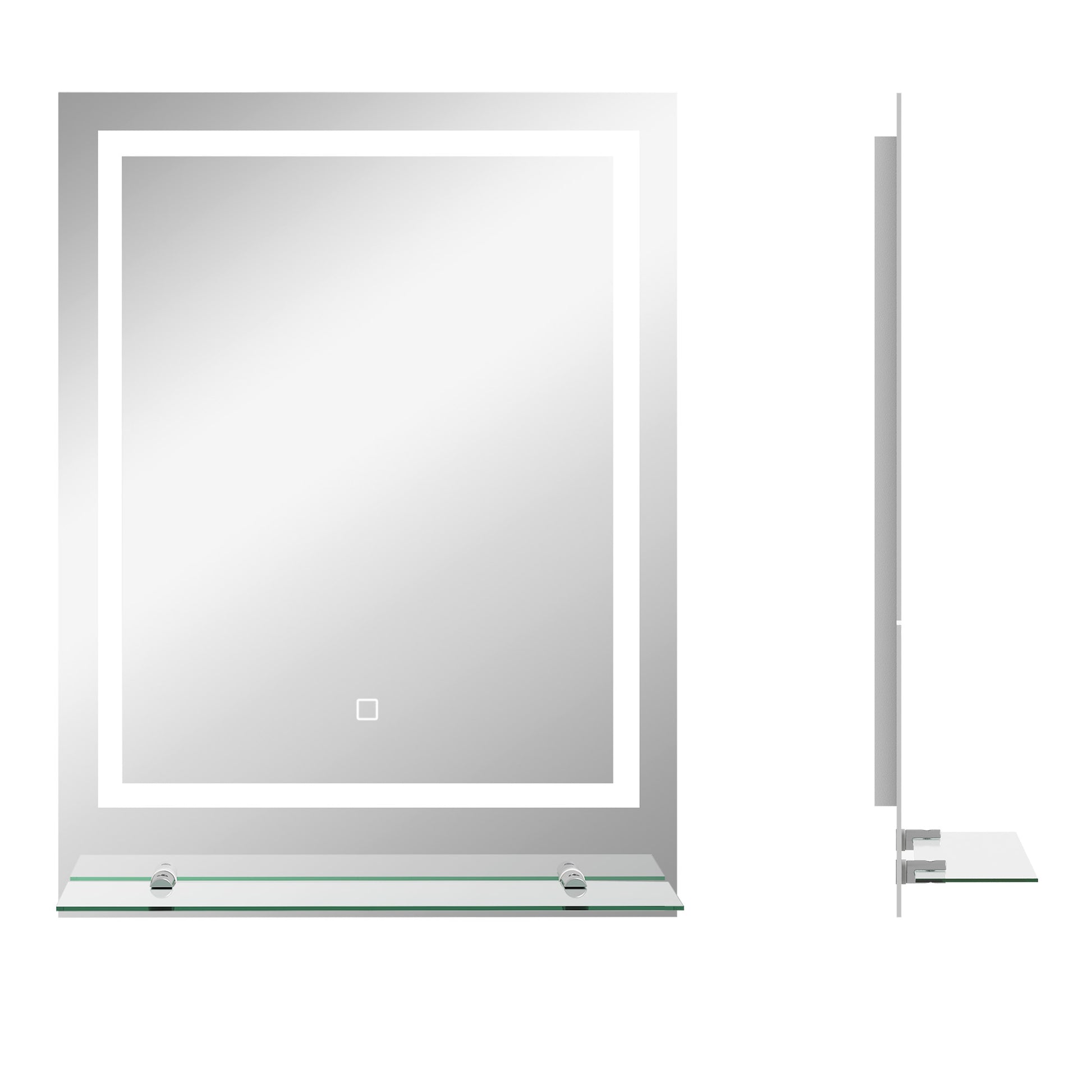 HOMCOM Kleankin large vanity mirror with lights, built-in shelf, 3-color brightness, smart touch control, and anti-fog feature.