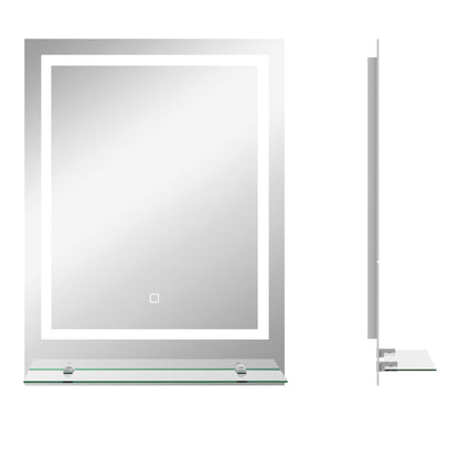 HOMCOM Kleankin large vanity mirror with lights, built-in shelf, 3-color brightness, smart touch control, and anti-fog feature.