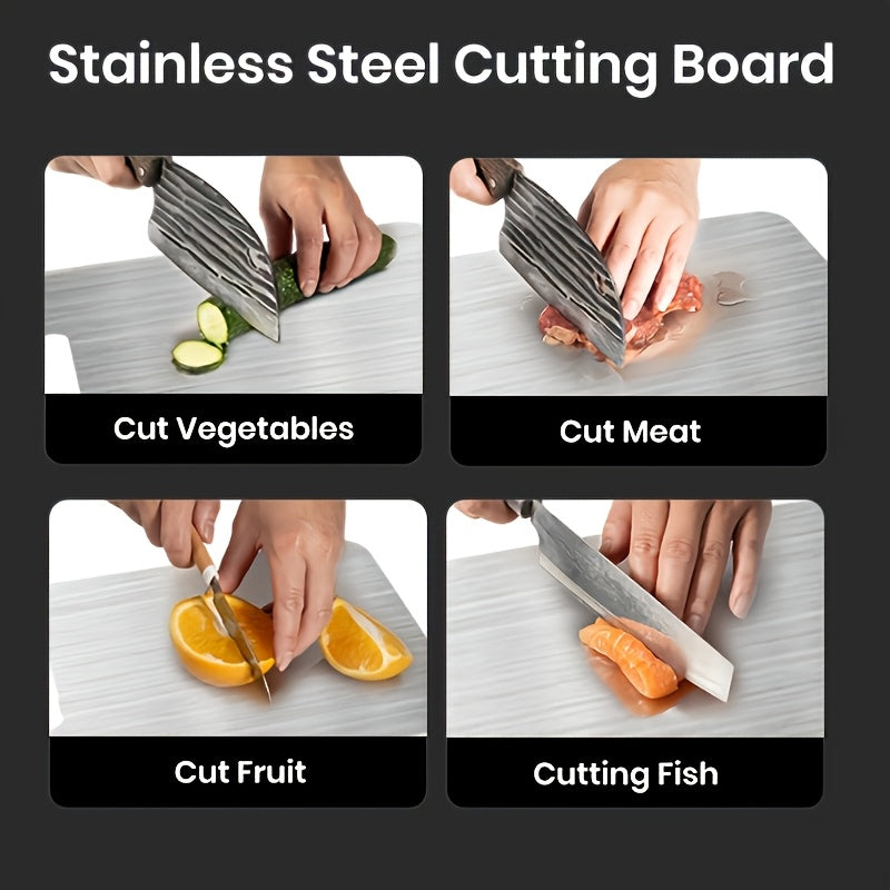 HOMCOM premium titanium steel double-sided chopping board with hygienic surface, suitable for meat, fruit, and vegetables in various sizes.