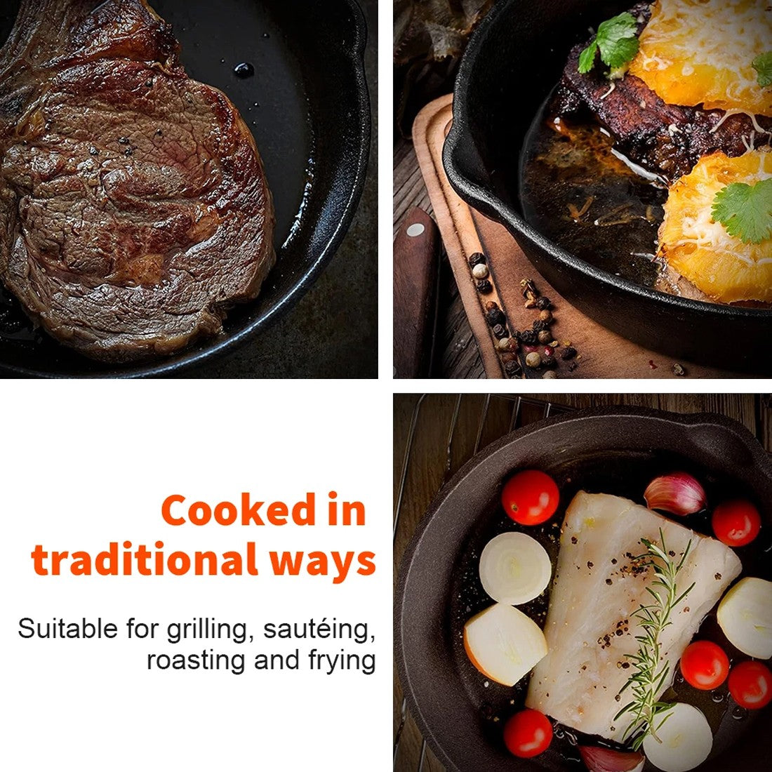 Homcom 3-pack cast iron non-stick skillet griddle frying pans with seasoned surface, ideal for versatile cooking and frying tasks.