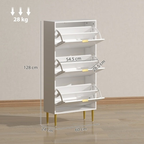 HOMCOM Narrow Shoe Cabinet With 3 Flip Drawers - White