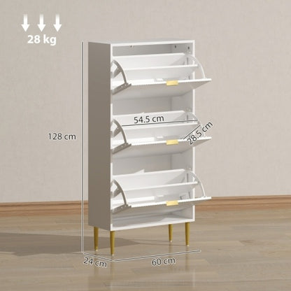 HOMCOM Narrow Shoe Cabinet With 3 Flip Drawers - White
