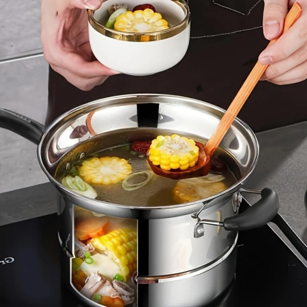 HOMCOM 4-piece non-stick chip pan set with deep fryer, frying basket, lid, and noodle soup pot for cooking and frying tasks