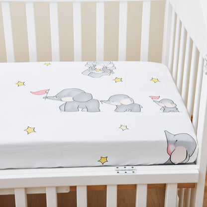 HOMCOM baby's cotton bed sheet with colorful cartoon design, soft bedding for infant crib or baby bed.