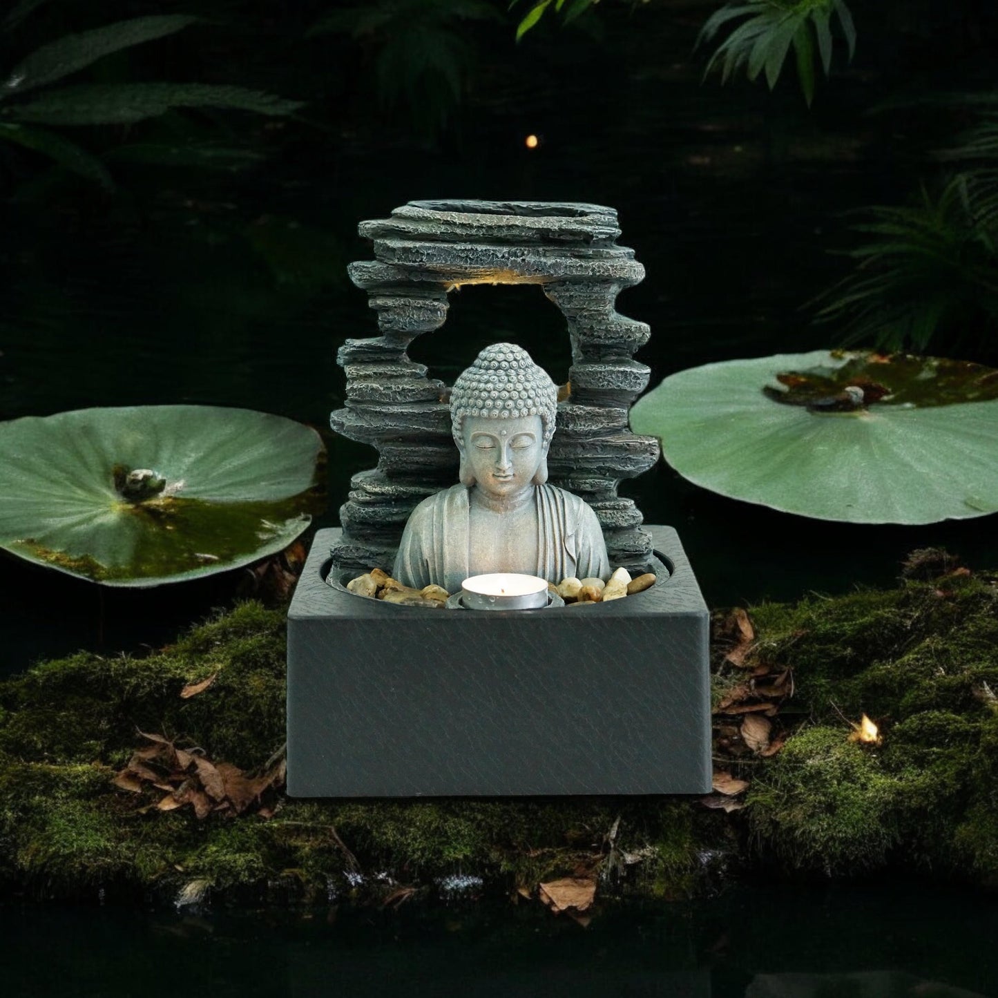 MSL 24cm decorative fountain with flowing water features, ideal for outdoor or garden display.