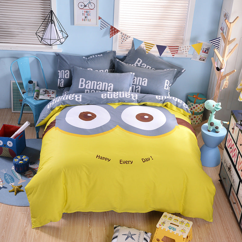 HOMCOM cotton cartoon bedding set with colorful playful designs, soft and comfortable for children's bedrooms.