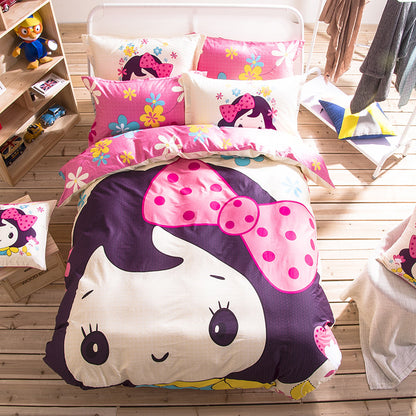 HOMCOM cotton cartoon bedding set with colorful playful designs on soft fabric for kids' bedroom decor.