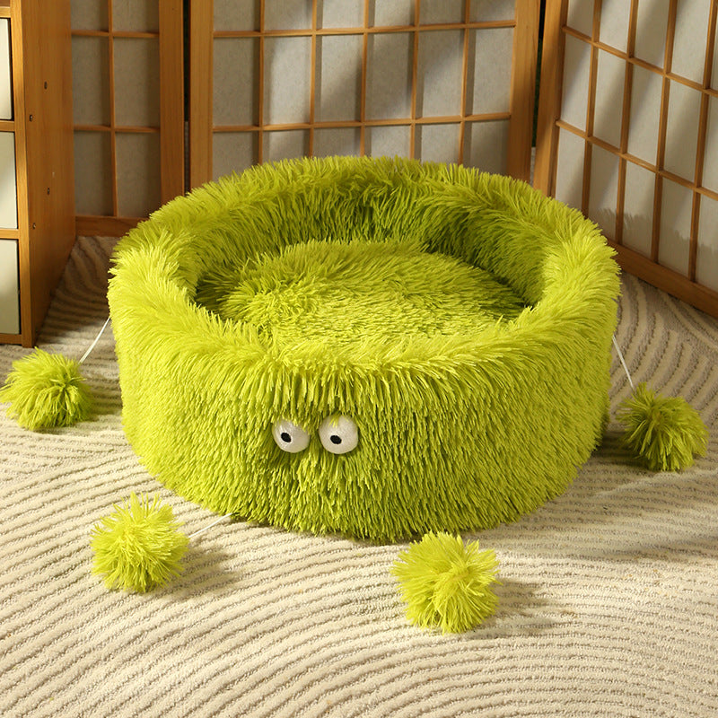 HOMCOM cozy round monster cat bed with soft interior, designed for small pets, ideal for cats and small dogs to relax comfortably.