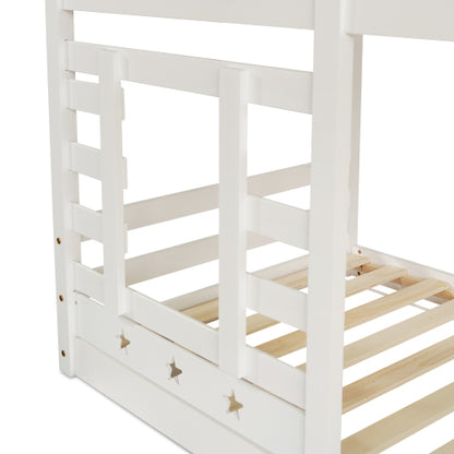Bunk Bed with Storage for Kids – Cabin-Style Single Bed with Window, Solid Pine Wood, 3FT White