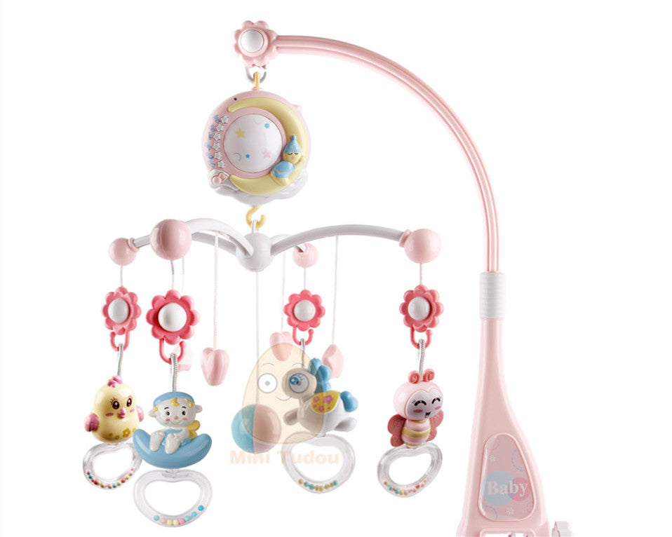 Livoshop baby crib mobile with musical box and rotating projection, newborn toy holder hanging above crib for entertainment.