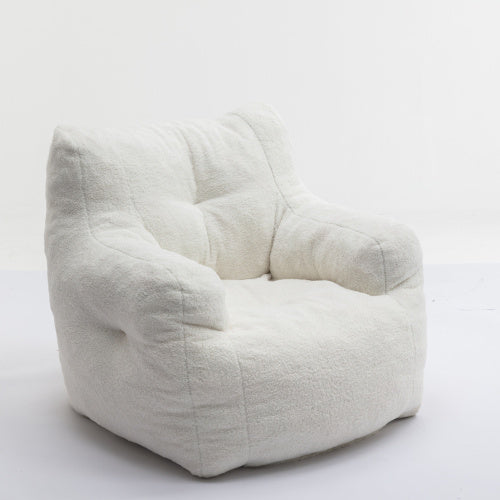 Soft Tufted Foam Bean Bag Chair with Teddy Fabric – Ivory White