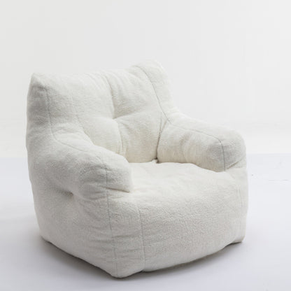 Soft Tufted Foam Bean Bag Chair with Teddy Fabric – Ivory White