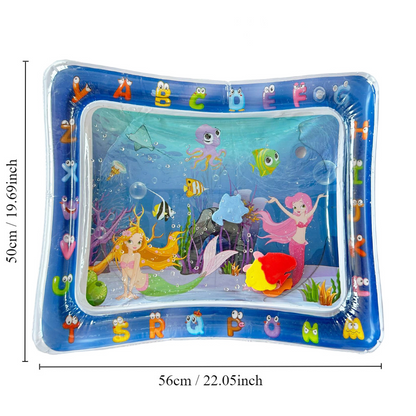 Eprolo baby inflatable water play mat with ocean design, featuring colorful floating toys and crawling surface for infants.