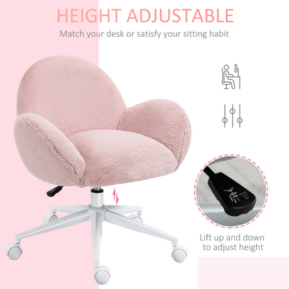 Fluffy Leisure Chair Office Chair w/ Backrest and Armrest for Bedroom Pink
