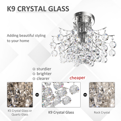 Modern K9 crystal ceiling chandelier by HOMCOM featuring a sleek pendant light design with sparkling crystal accents.