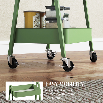 3-Tier Rolling Utility Cart Kitchen Storage Trolley on Wheels Green