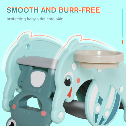 Unbranded 3-in-1 baby rocking horse with slide and basketball hoop, suitable for ages 3-5, colorful and kid-friendly.