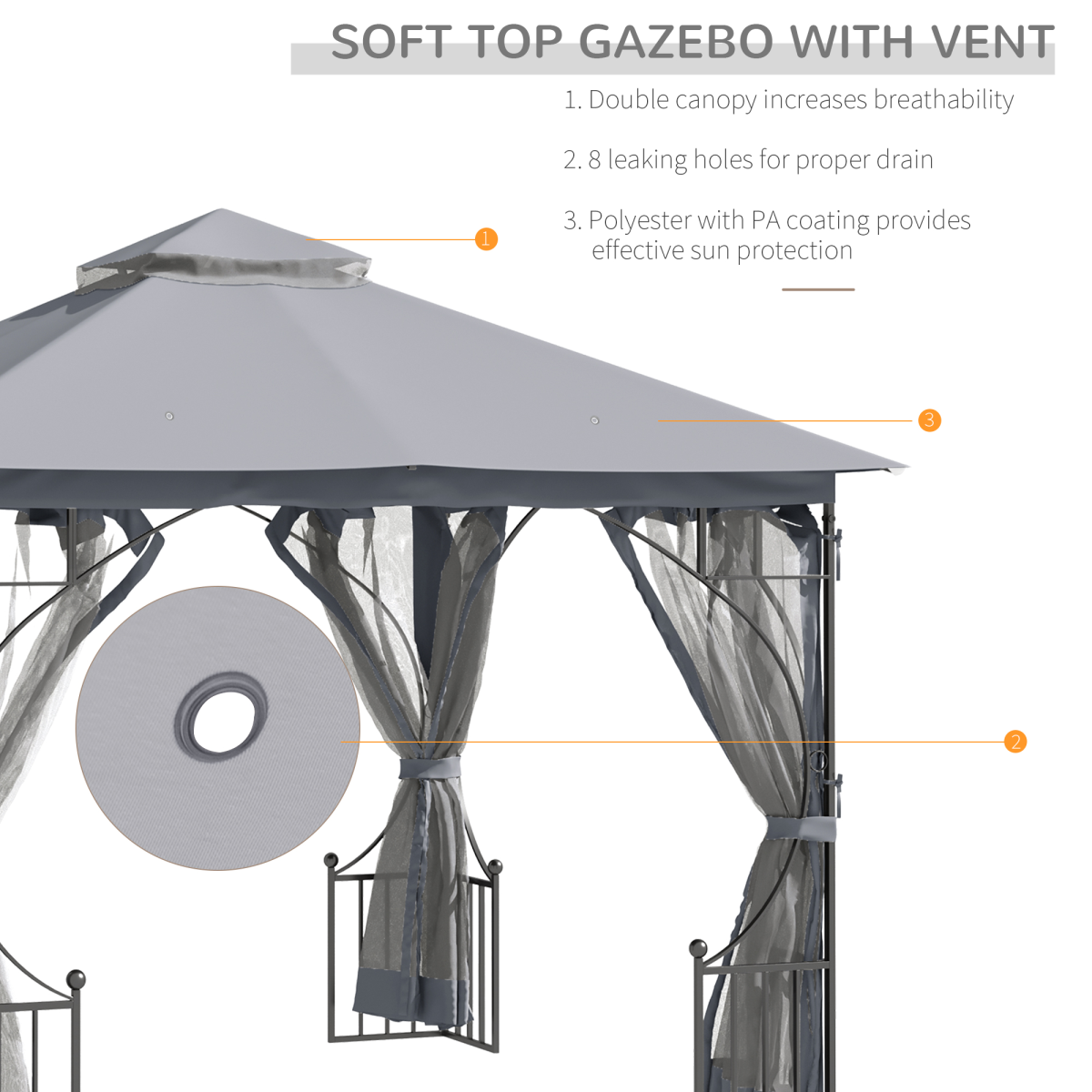 Light grey 3x3m outdoor gazebo party tent canopy for patio and garden, providing shade and shelter for outdoor gatherings.