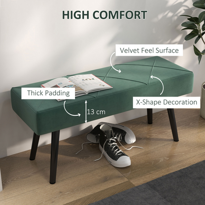Upholstered green end of bed bench with steel legs, ideal for hallway or bedroom seating by HOMCOM.