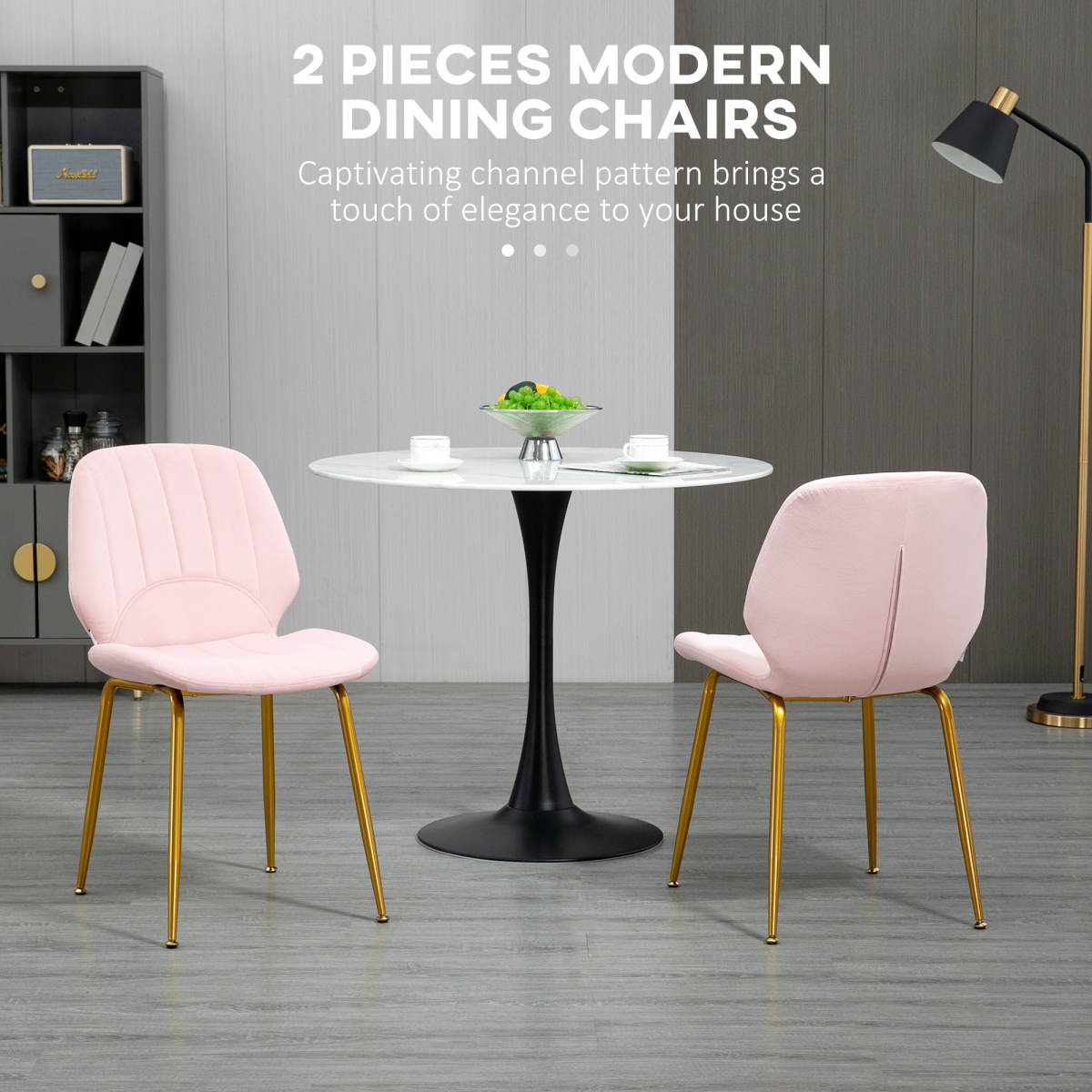 Modern Dining Chairs Set of 2 with Padded Seat and Steel Legs, Pink