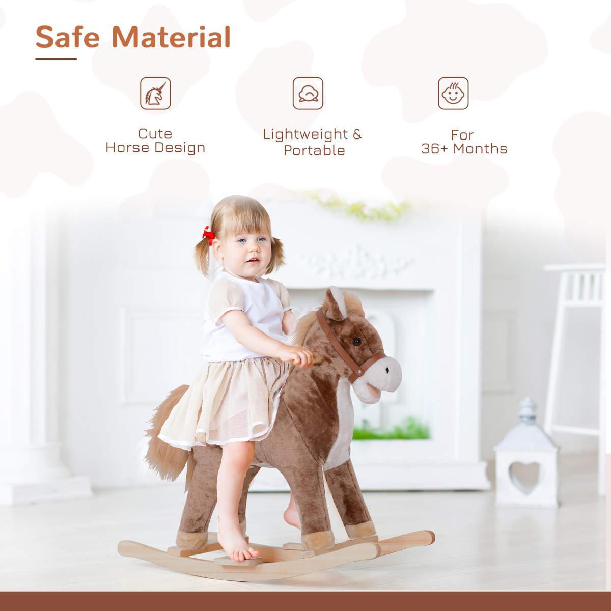 HOMCOM kids wooden plush rocking horse toy for children age 3, ride-on wooden and plush horse for kids to play and learn balance.