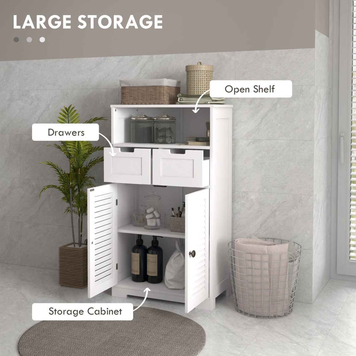 Small kleankin bathroom storage cabinet with louvred doors, featuring compact design and wood finish for organized bathroom space