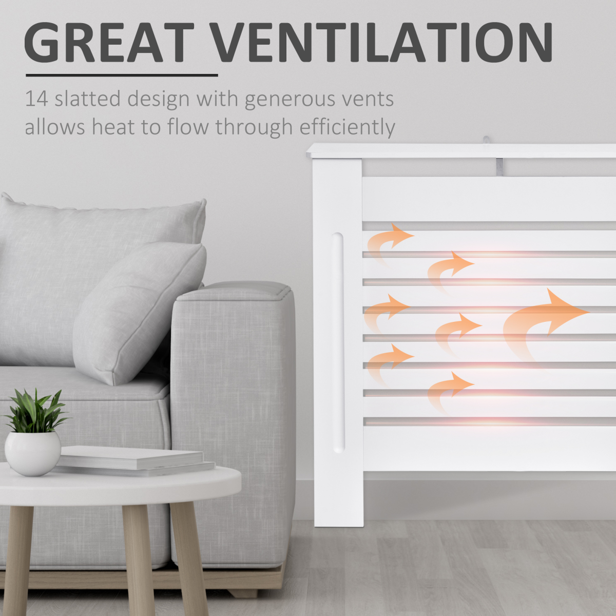 White MDF radiator cover with slatted design, 152cm HOMCOM radiator cabinet for stylish and functional heating cover.