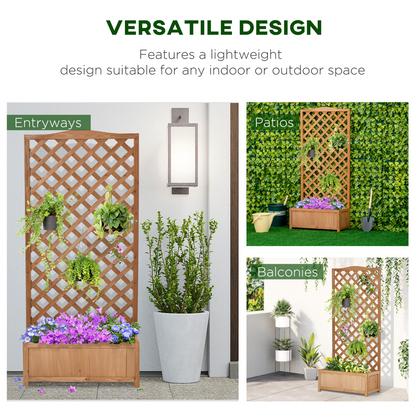 Outsunny wooden garden planter box with trellis, brown finish, measuring 76x36x170cm, ideal for climbing plants and flowers.