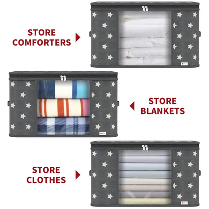 3-Piece Deluxe Storage Bags – Large Grey Star Organisers with Clear Window