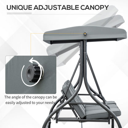 Outsunny 3-seater canopy swing chair in dark grey with a porch hammock bed and rocking bench design.