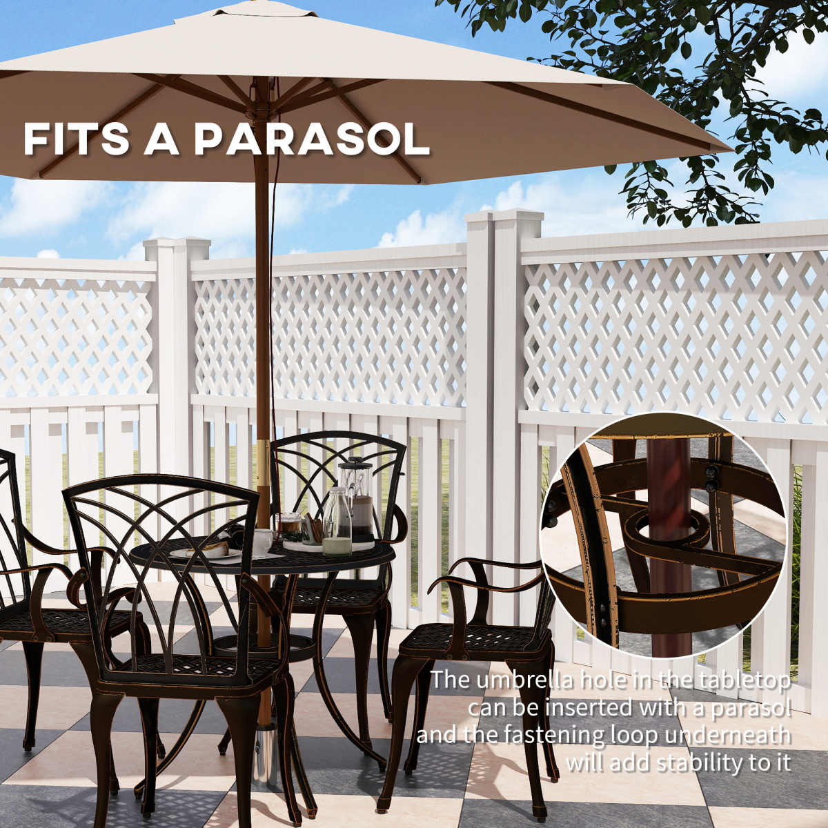 Outsunny 5-piece garden dining set with bronze-tone metal chairs and table, ideal for outdoor patio or garden dining.