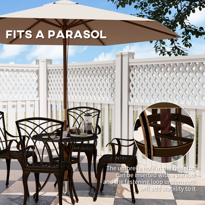 Outsunny 5-piece garden dining set with bronze-tone metal chairs and table, ideal for outdoor patio or garden dining.