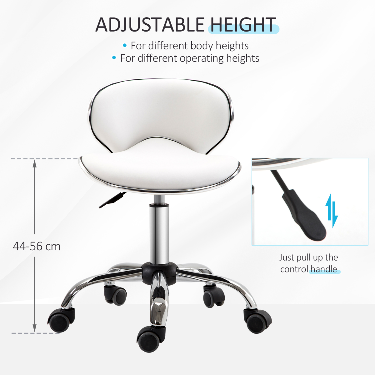 White HOMCOM office salon chair with rolling technician stool, low back support, ideal for beauty salon or professional use.