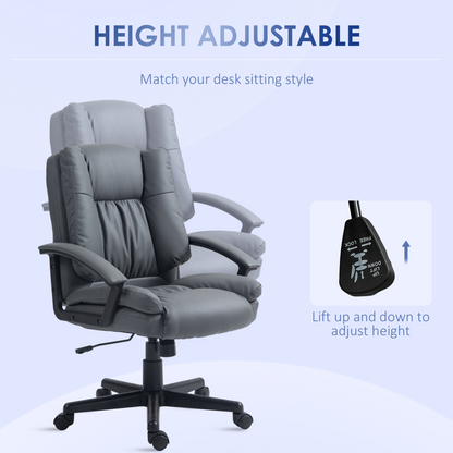Dark grey HOMCOM faux leather home office chair with mid-back design and armrests, suitable for desk or workspace use.