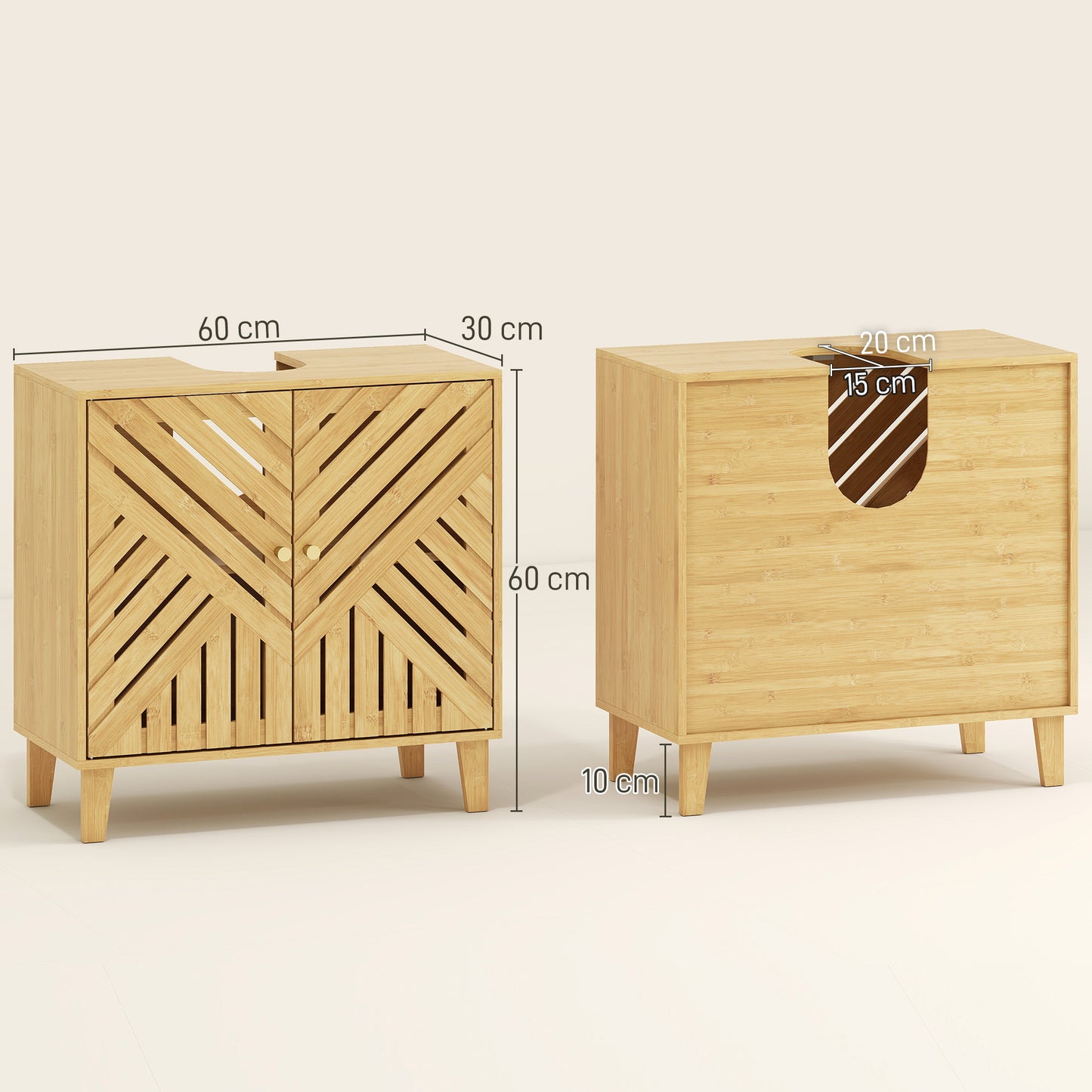 HOMCOM bamboo bathroom under sink cabinet with adjustable shelf, natural finish, designed for basin without pedestal.
