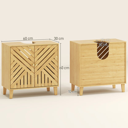 HOMCOM bamboo bathroom under sink cabinet with adjustable shelf, natural finish, designed for basin without pedestal.