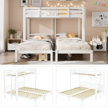 White HOMCOM triple bunk bed with side ladder for children and teens, 3ft size, 90x190cm or 90x200cm, mattress not included.