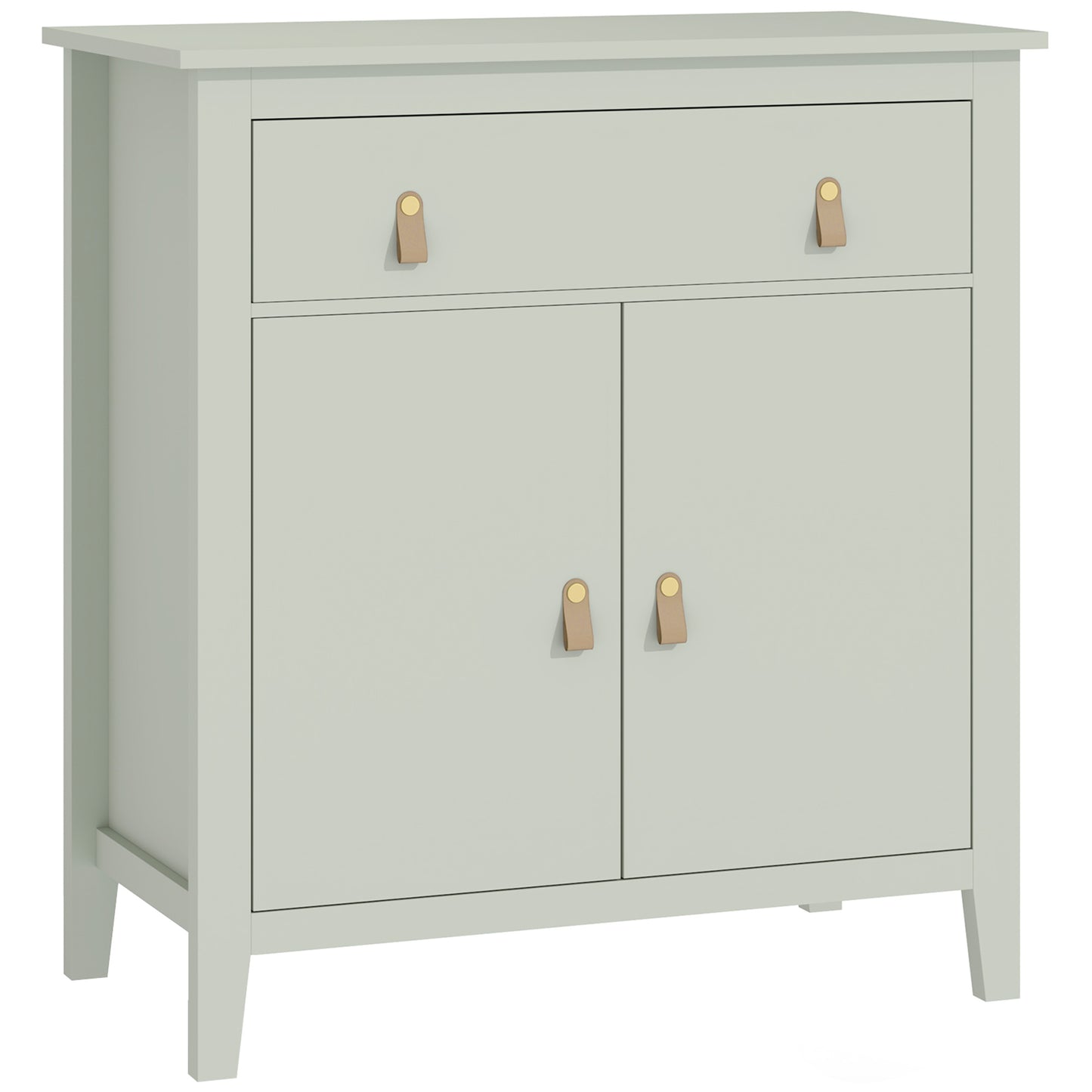 Light green farmhouse style HOMCOM sideboard with five drawers and cabinet doors, featuring rustic wooden accents.
