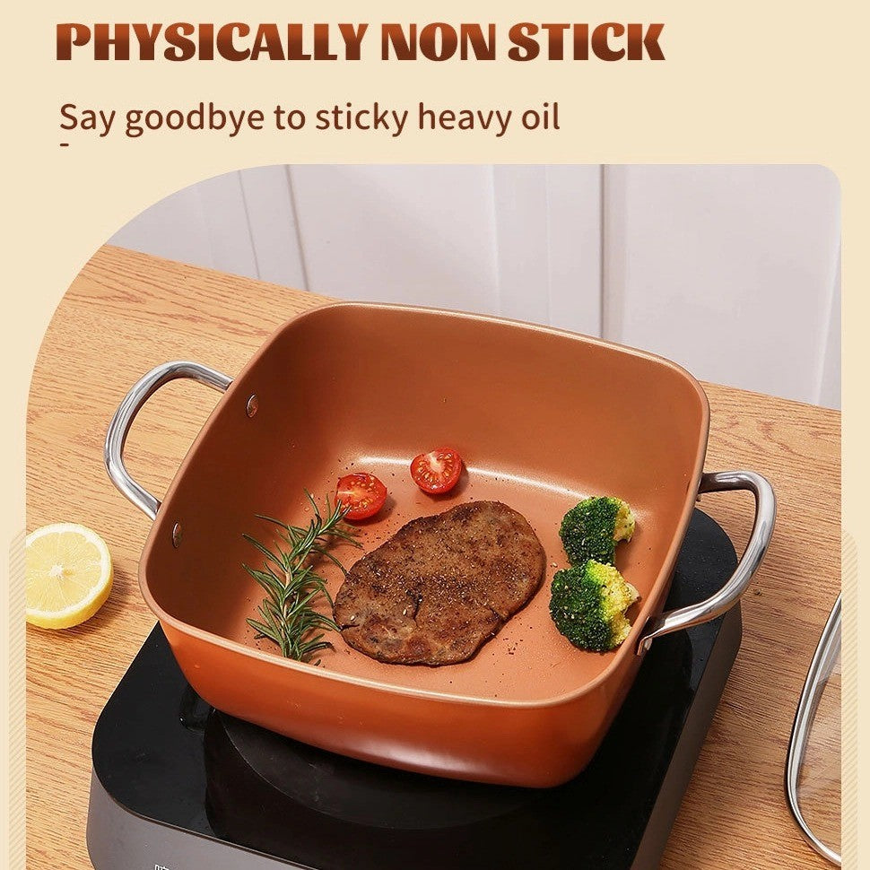 HOMCOM 24cm square non-stick kitchen fryer with basket for frying chips, potatoes, and cooking meals in a durable stainless steel pan.