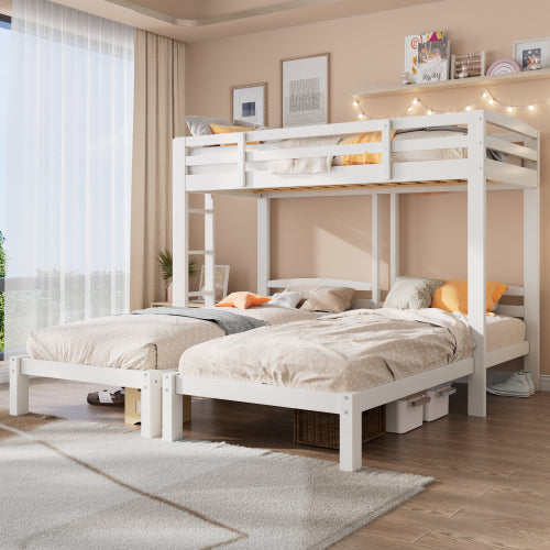 White HOMCOM triple bunk bed with side ladder for children and teens, 3ft size, mattress not included, showcasing the sturdy frame.