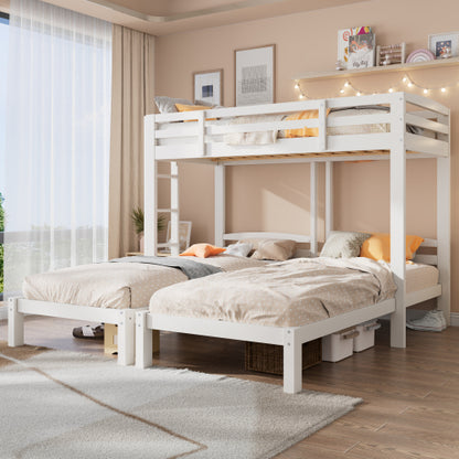 White HOMCOM triple bunk bed with side ladder for children and teens, 3ft size, mattress not included, showcasing the sturdy frame.